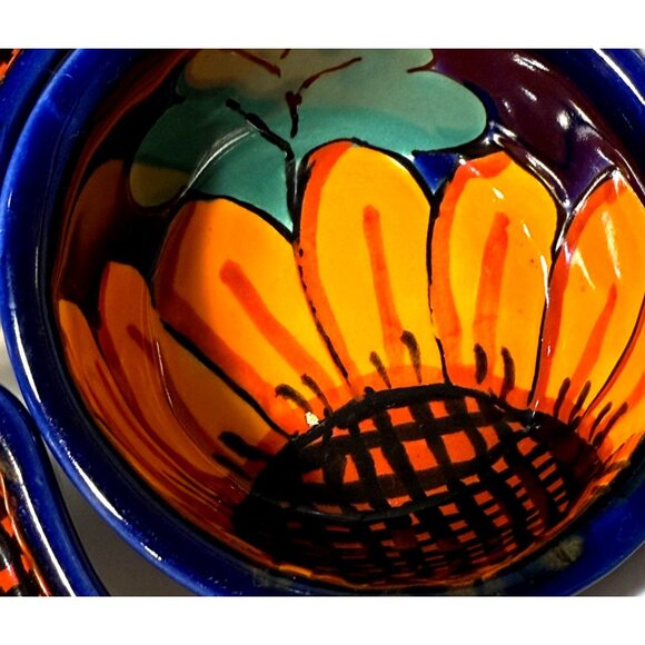 Talavera Mexican Hand Painted Sunflower Pottery 6 Piece Sectional Serving Dish / - Picture 4 of 6